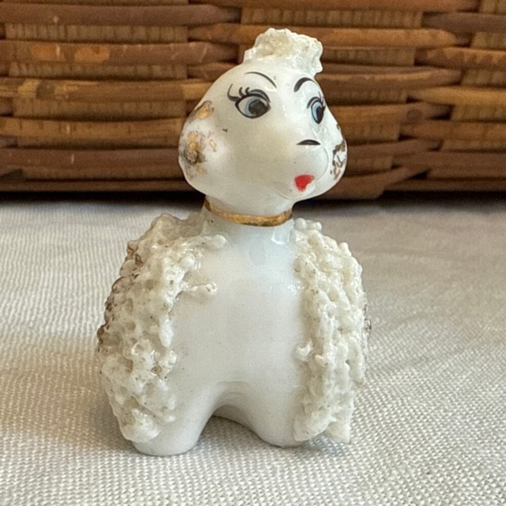 Spaghetti Poodle Porcelain Miniature Trinket Figurine Vintage MCM Kitschy Décor